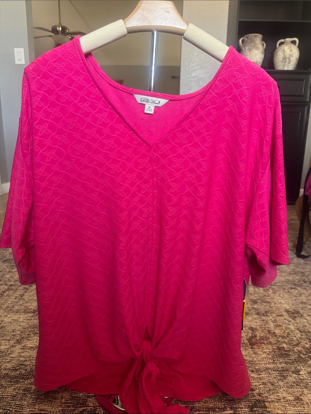 Pink V-Neck Tie-Front Women's Top